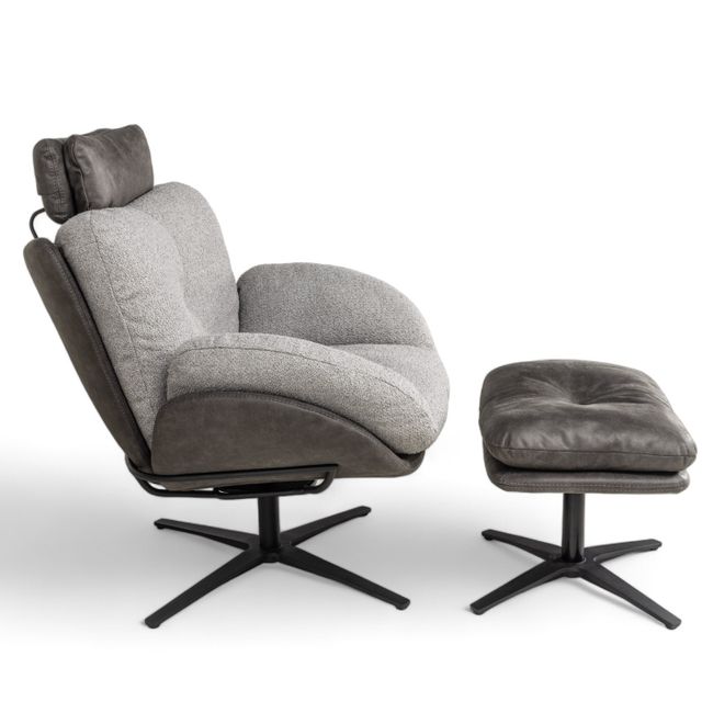Draaifauteuil met poef ALAIN - Grijs