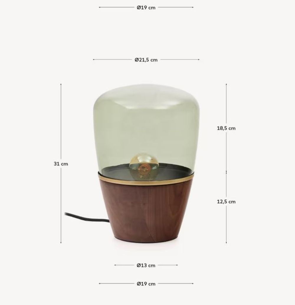 Tafellamp SILEX - Groen glas/Walnoot KAV L0300104CC06