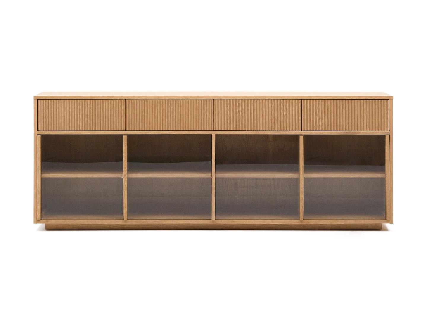Dressoir HELVINE - Eikenfineer/Glas