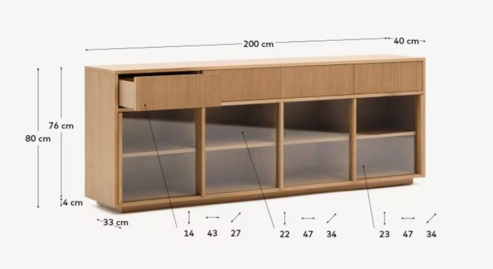 Dressoir HELVINE - Eikenfineer/Glas KAV M0100034MM40