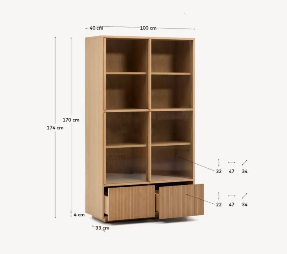 Vitrinekast HELVINE - Eikenfineer/Glas KAV M1200016MM40