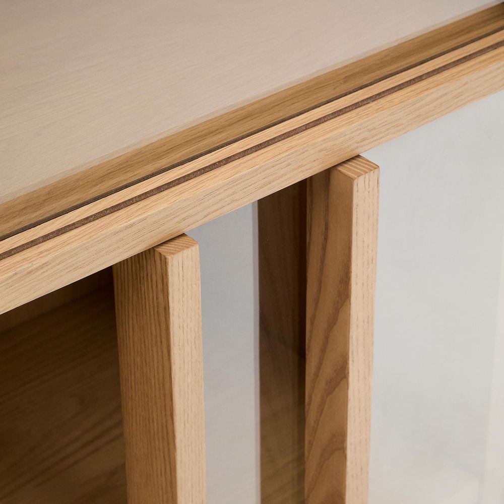 Vitrinekast HELVINE - Eikenfineer/Glas KAV M1200016MM40