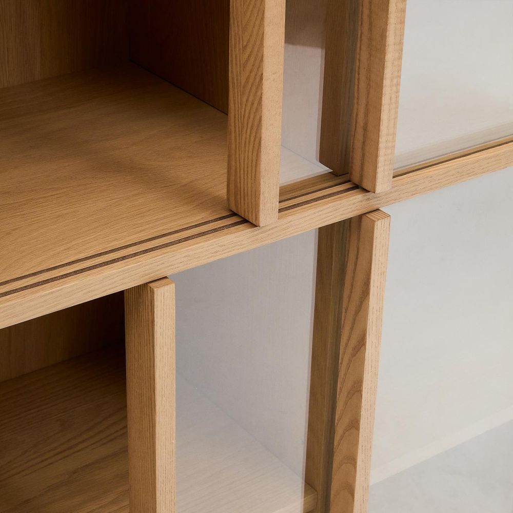 Vitrinekast HELVINE - Eikenfineer/Glas KAV M1200016MM40