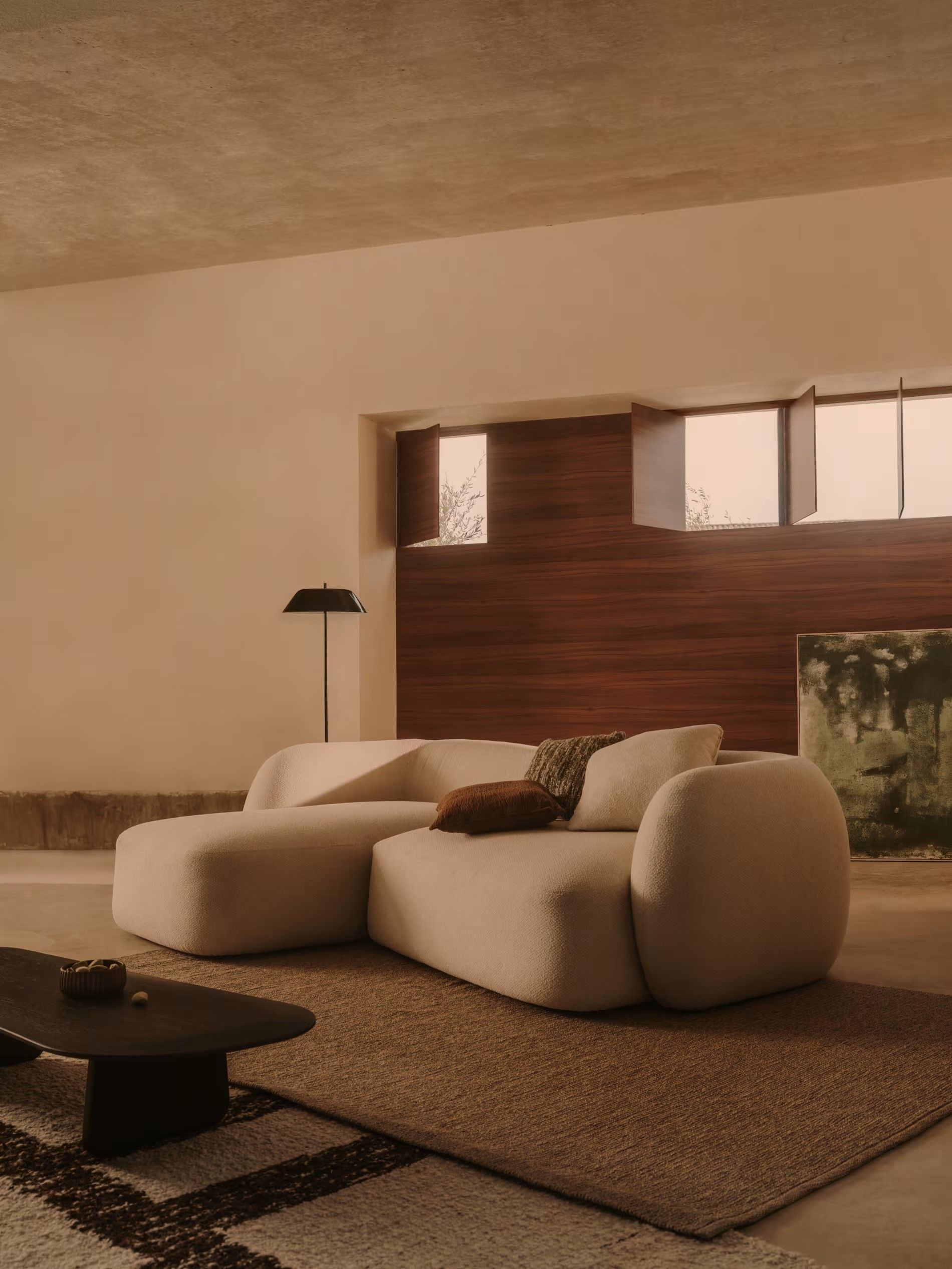 3-zit met chaise longue links MARTINA - Ecru