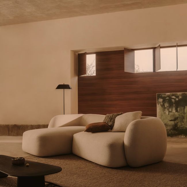 3-zit met chaise longue links MARTINA - Ecru