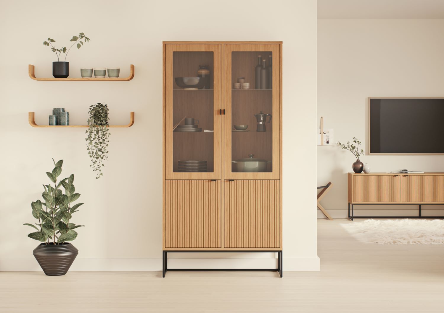 Vitrinekast BALI - Natural Oak