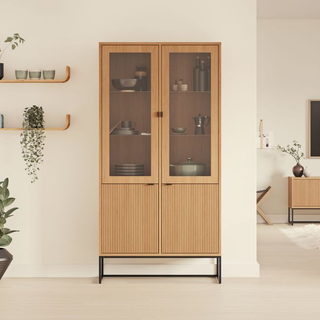 Vitrinekast BALI - Natural Oak