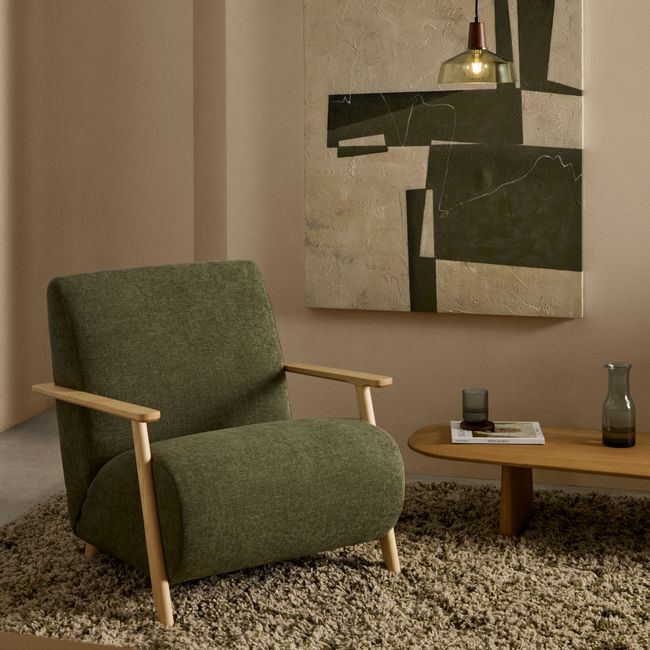 Fauteuil MEGHAN - Groen chenille/Naturel