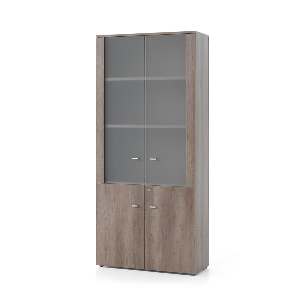 Hoge kast ARCHIVOS ARMA met 2 deuren (mat glas bovenzijde, houtkleurig onderzijde)