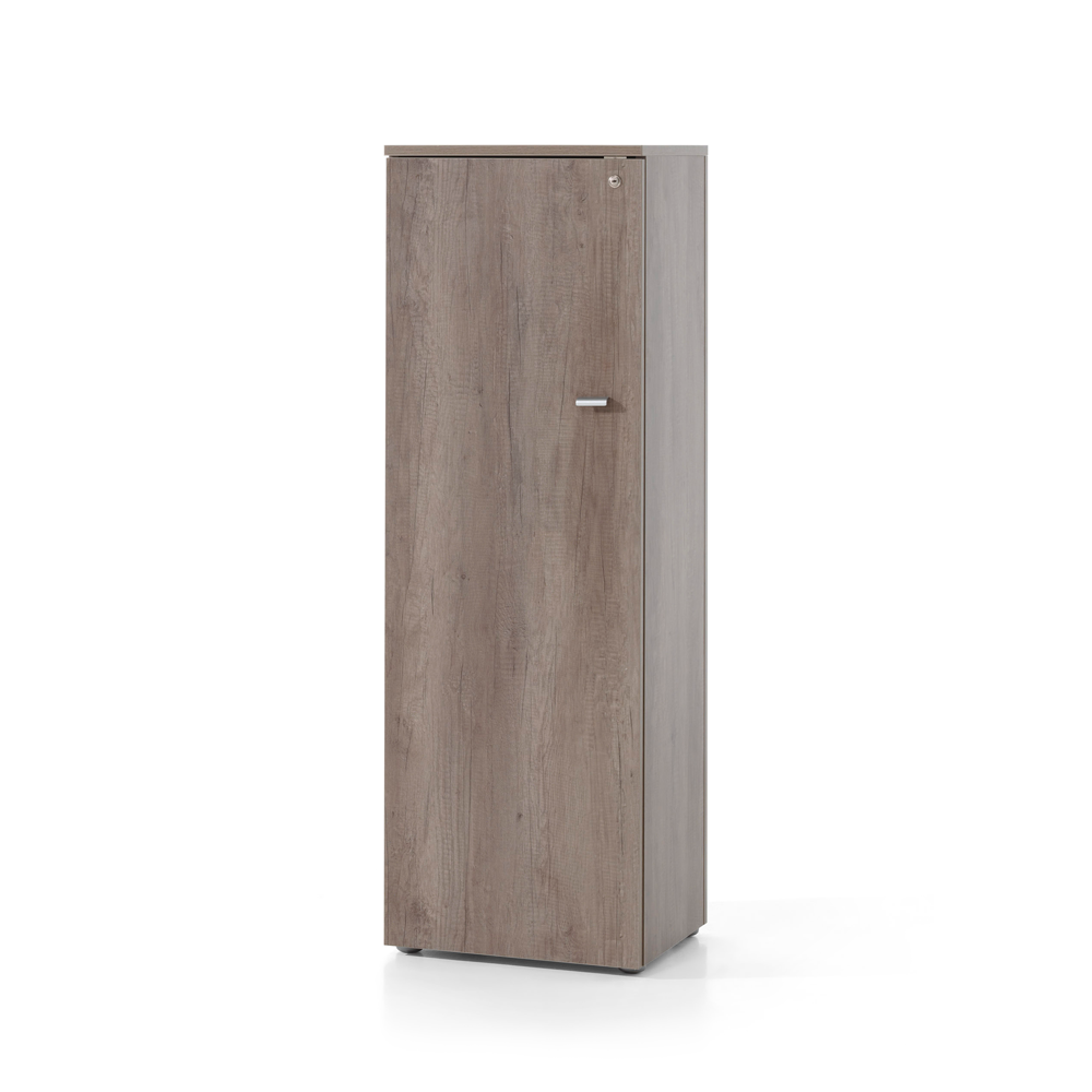 Halfhoge archiefkast ARCHIVOS ARMARIOS, lichtbruin hout met zilveren greep en sleutelgat.
