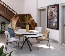 Uitschuifbare eetkamertafel PRESTON - Wit marmer HEH 51658WIT