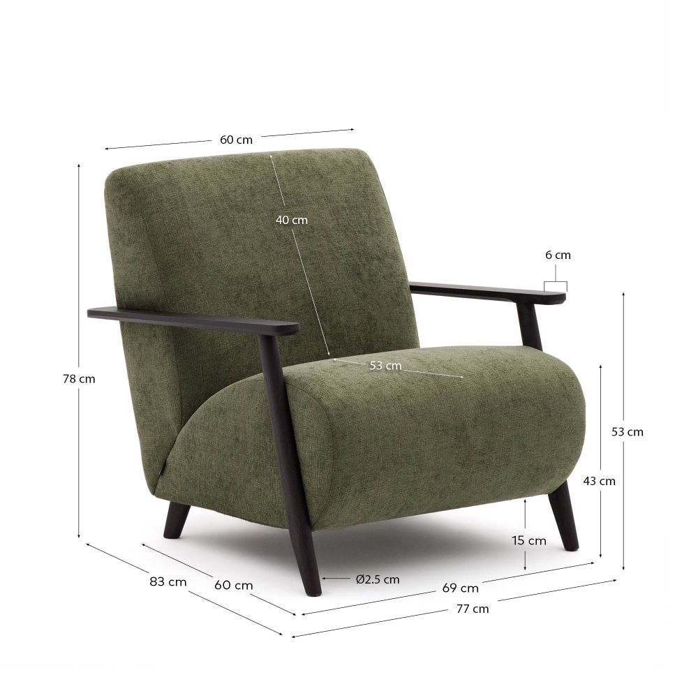 Fauteuil MEGHAN - Groen chenille/Wengé KAV S51611TB06