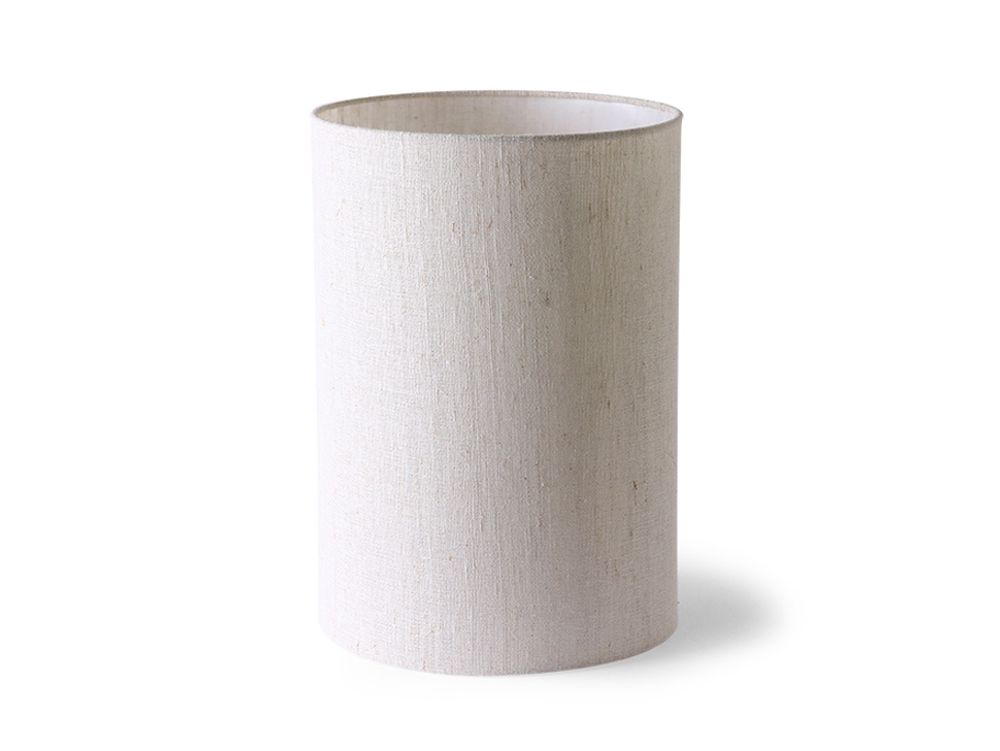 Cilindervormige lampenkap SHADE van naturel linnen met fijne textuur.