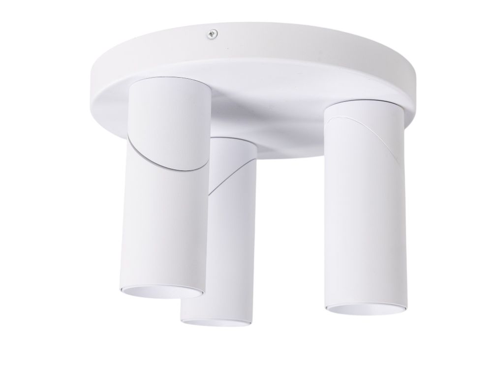 Ronde plafondspot TWIST van aluminium in het wit met 3 richtbare cilinders.