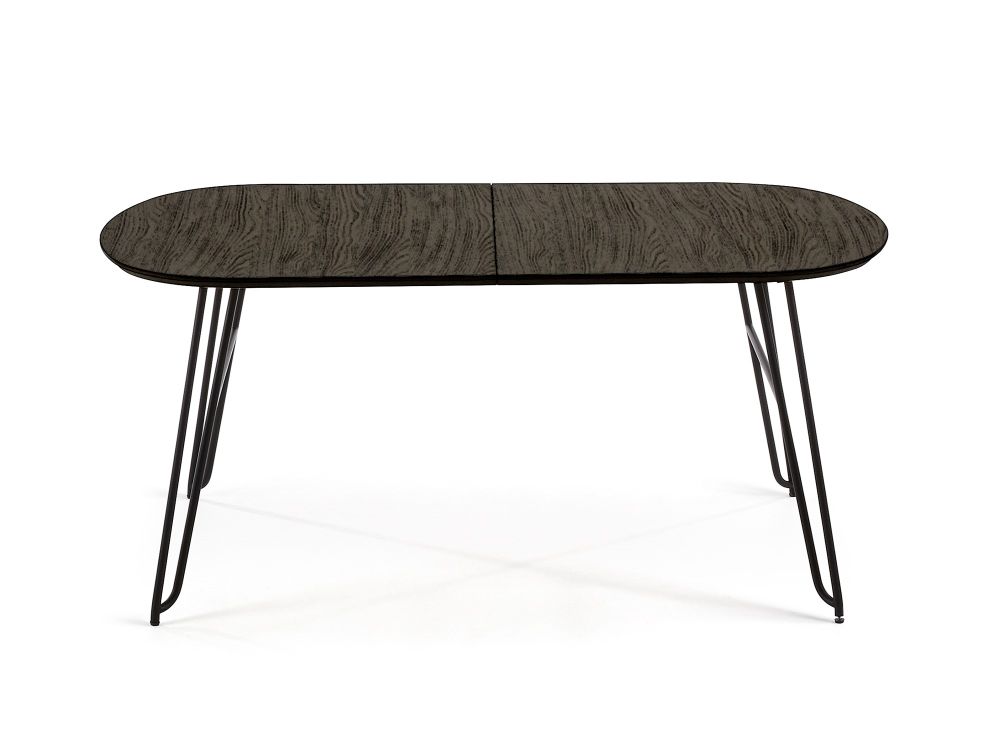 Uitschuifbare tafel MILIAN, zwart hout met metalen hairpin poten.