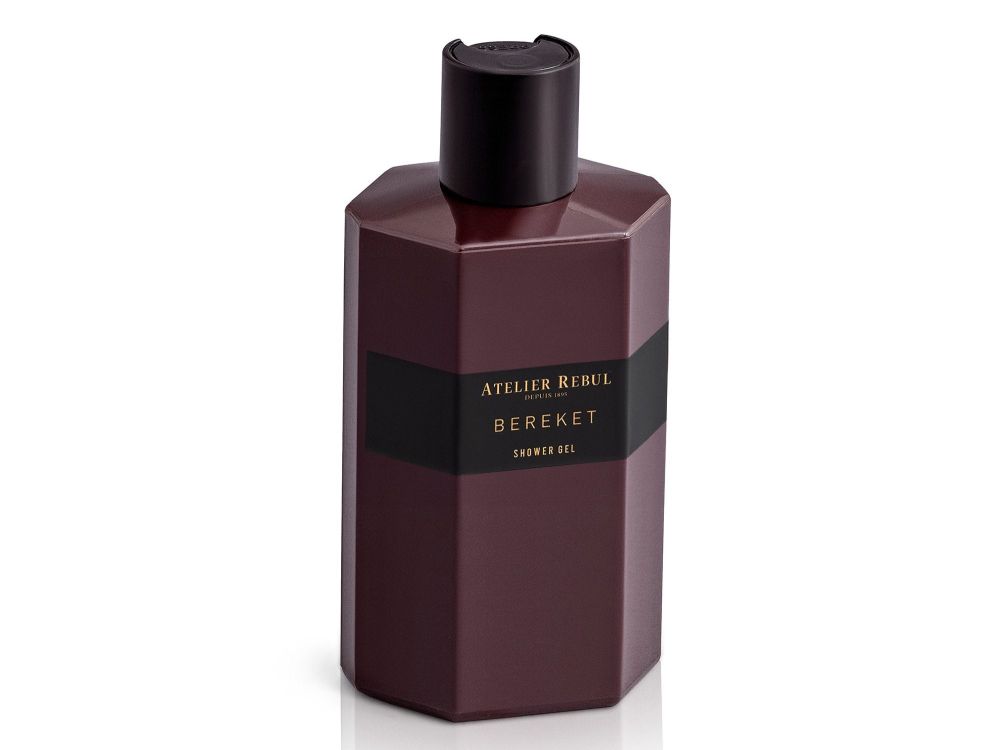 Atelier Rebul Bereket douchegel 250ml in donkerrode kunststof fles met zwarte dop.