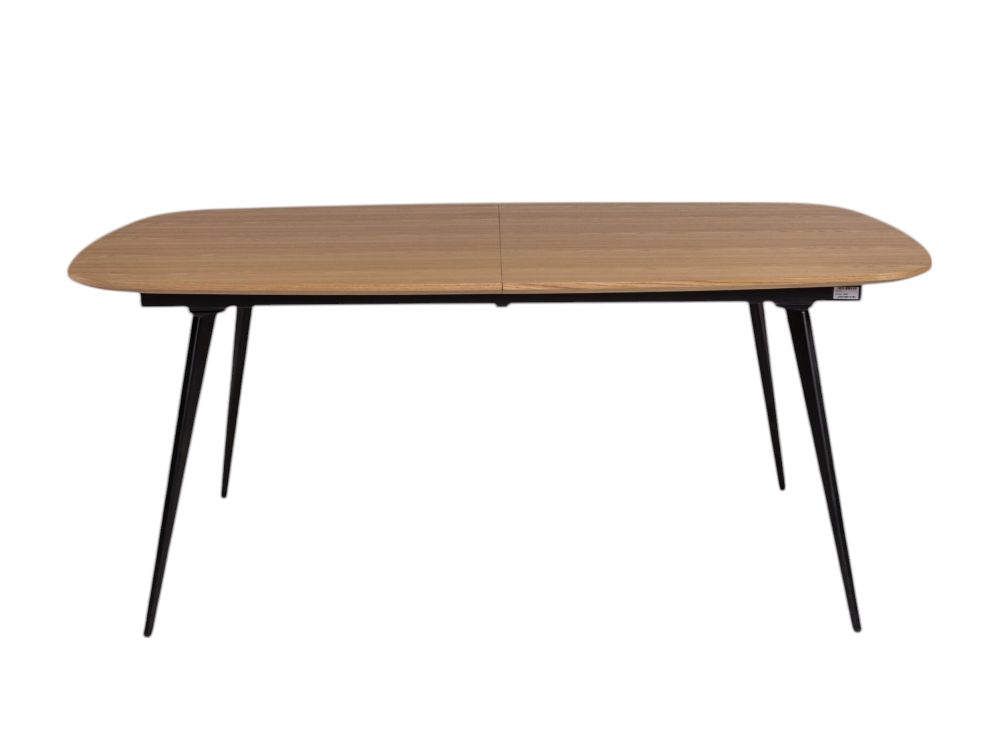 Uitschuifbare eetkamertafel DUNES Mountain Ash met zwart metalen trapeziumpoten.