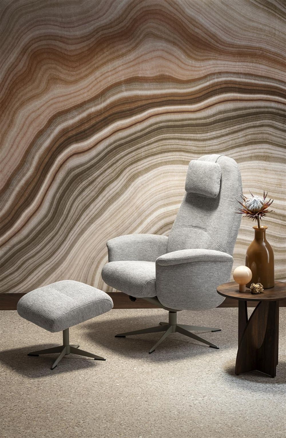 Fauteuil met poef TONALE - Kiezel / Silk Grey XOO 52517-KIE