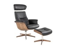Relaxfauteuil en voetbank TIMEOUT - Zwart leder/Wa C-CFM-16-001-F2514-89