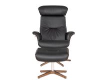 Relaxfauteuil en voetbank TIMEOUT - Zwart leder/Wa C-CFM-16-001-F2514-89
