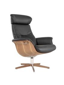 Relaxfauteuil en voetbank TIMEOUT - Zwart leder/Wa C-CFM-16-001-F2514-89
