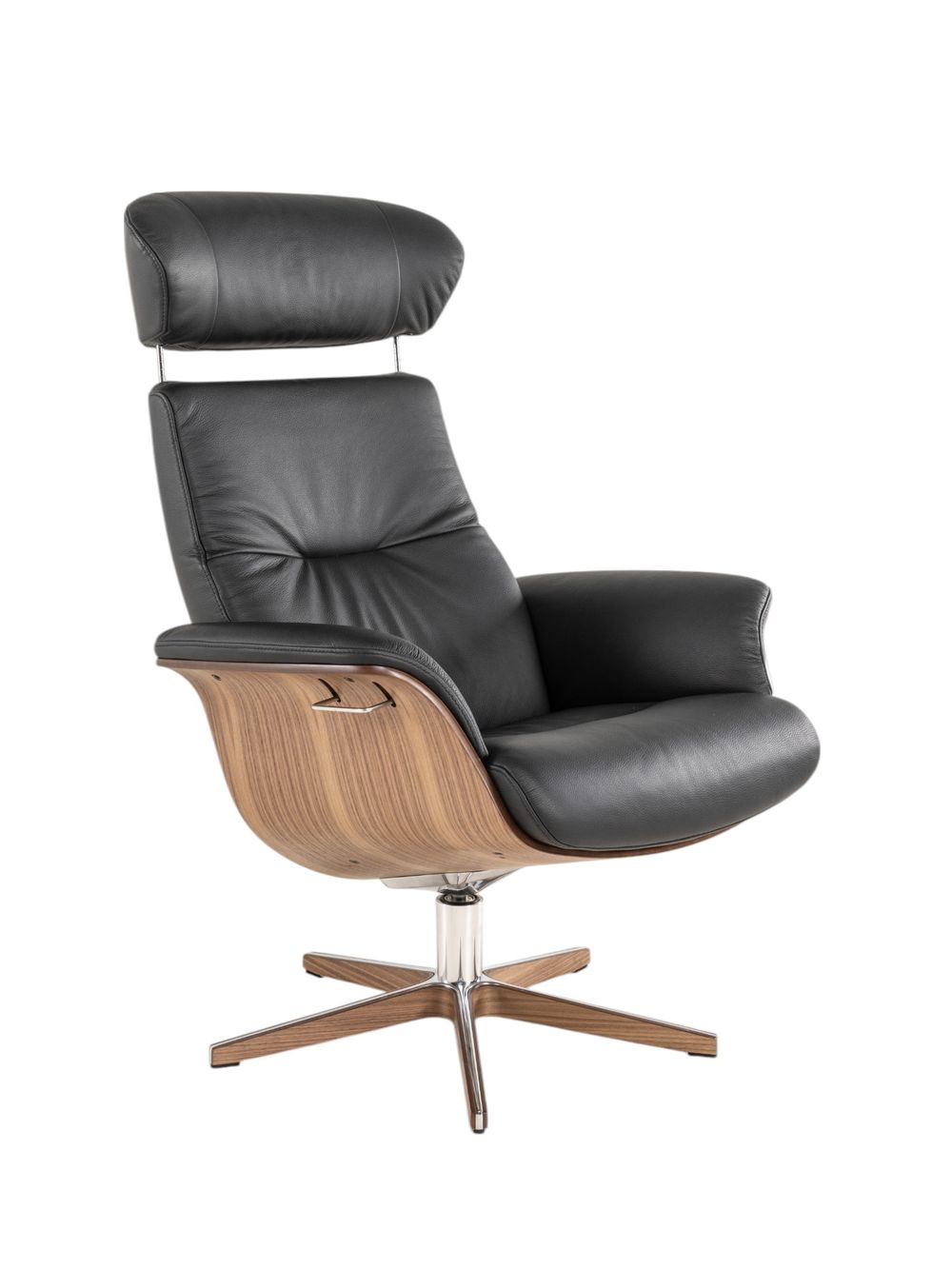 Relaxfauteuil en voetbank TIMEOUT - Zwart leder/Wa C-CFM-16-001-F2514-89