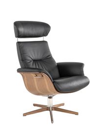 Relaxfauteuil en voetbank TIMEOUT - Zwart leder/Wa C-CFM-16-001-F2514-89