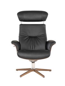 Relaxfauteuil en voetbank TIMEOUT - Zwart leder/Wa C-CFM-16-001-F2514-89