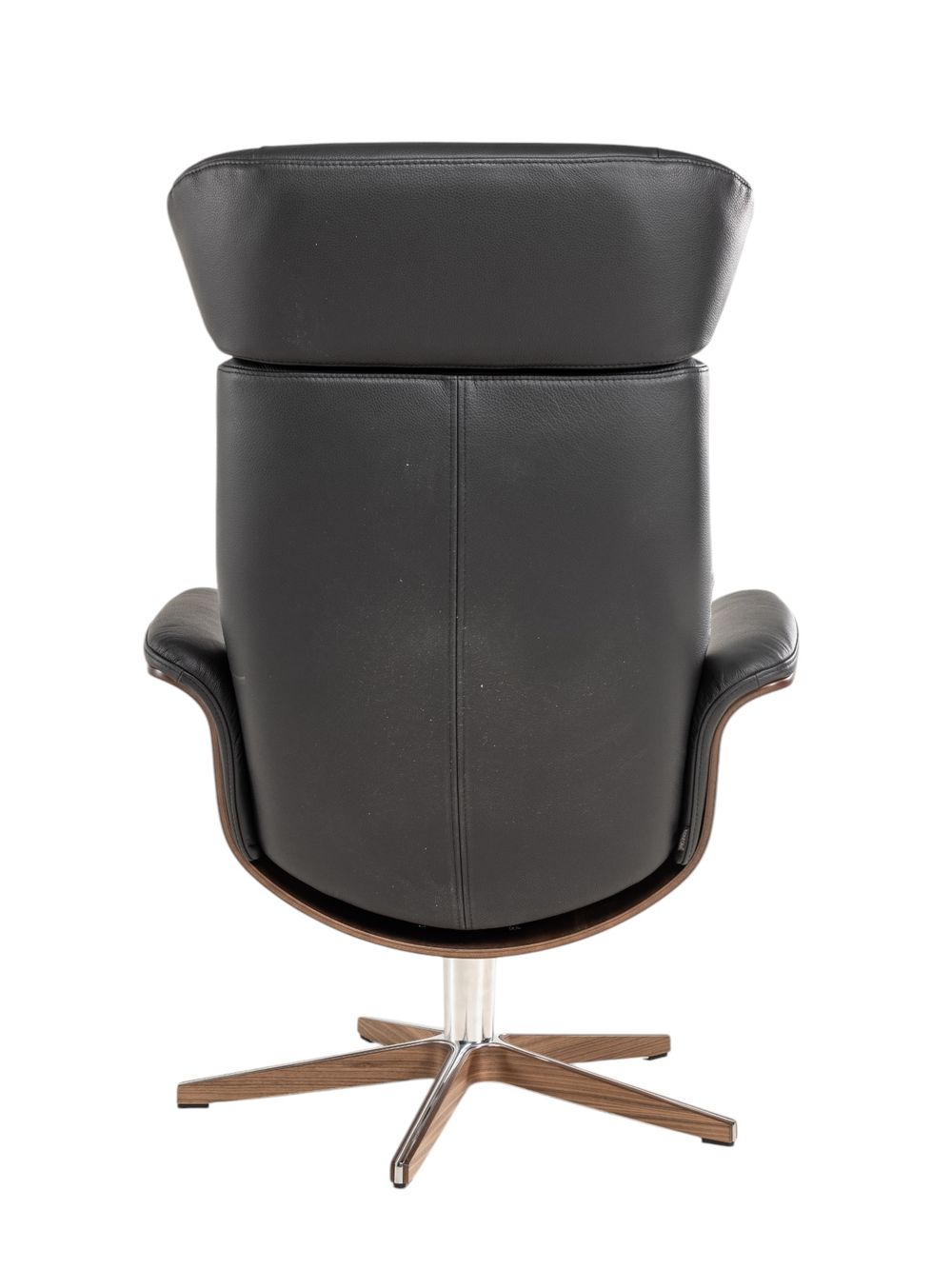Relaxfauteuil en voetbank TIMEOUT - Zwart leder/Wa C-CFM-16-001-F2514-89