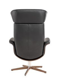 Relaxfauteuil en voetbank TIMEOUT - Zwart leder/Wa C-CFM-16-001-F2514-89