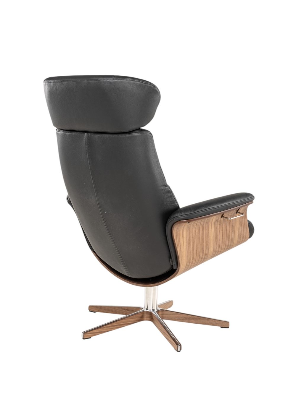 Relaxfauteuil en voetbank TIMEOUT - Zwart leder/Wa C-CFM-16-001-F2514-89