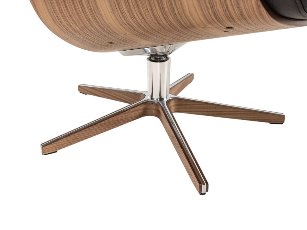 Relaxfauteuil en voetbank TIMEOUT - Zwart leder/Wa C-CFM-16-001-F2514-89