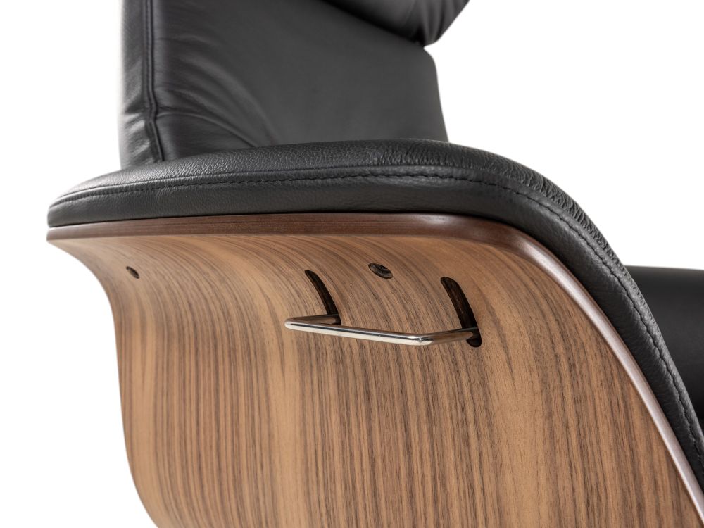 Relaxfauteuil en voetbank TIMEOUT - Zwart leder/Wa C-CFM-16-001-F2514-89