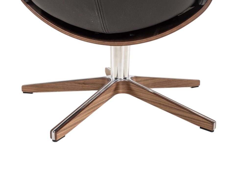 Relaxfauteuil en voetbank TIMEOUT - Zwart leder/Wa C-CFM-16-001-F2514-89