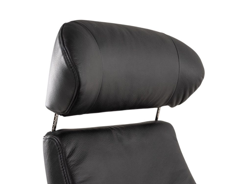 Relaxfauteuil en voetbank TIMEOUT - Zwart leder/Wa C-CFM-16-001-F2514-89