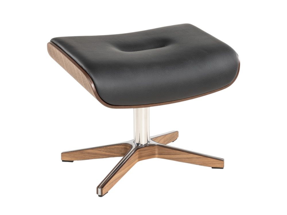 Relaxfauteuil en voetbank TIMEOUT - Zwart leder/Wa C-CFM-16-001-F2514-89