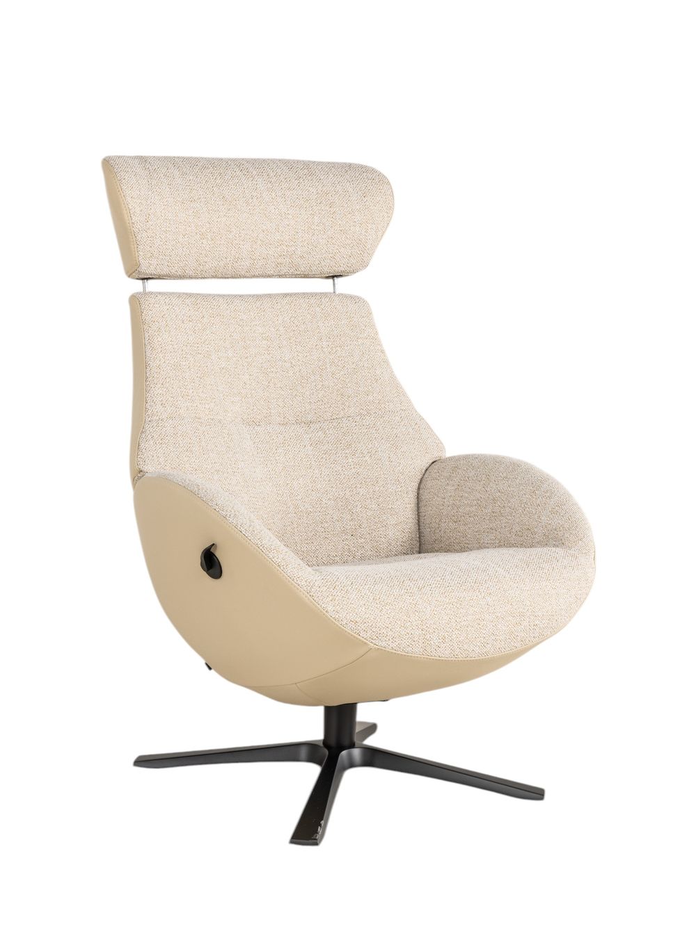 Relaxfauteuil met voetbank GLOBE MIX - Beige leder C-CFM-18-001-MIX
