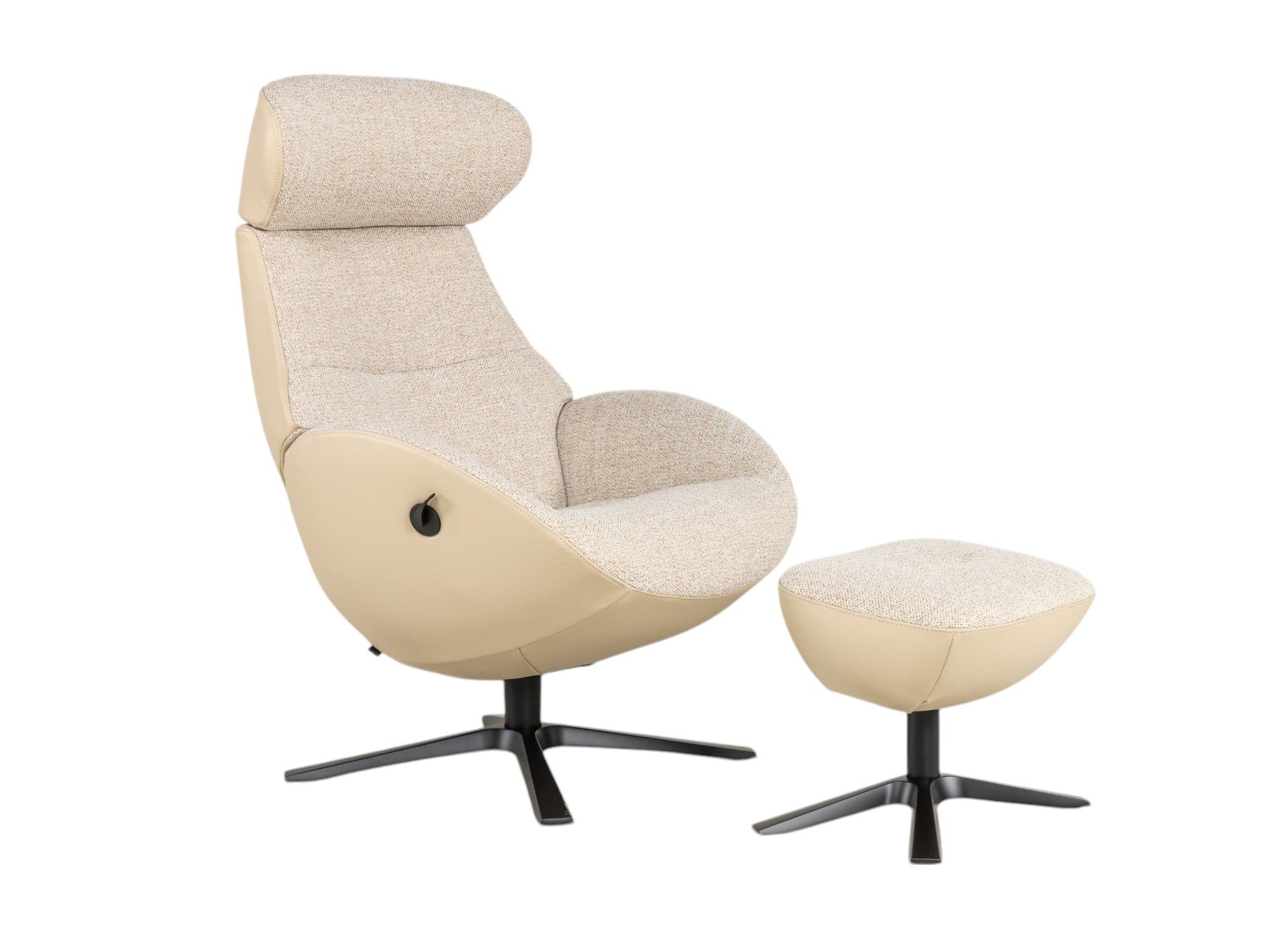 Relaxfauteuil met voetbank GLOBE MIX - Beige leder C-CFM-18-001-MIX