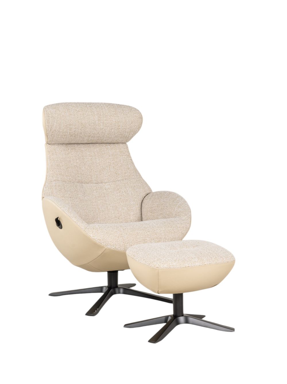 Relaxfauteuil met voetbank GLOBE MIX - Beige leder C-CFM-18-001-MIX