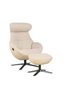 Relaxfauteuil met voetbank GLOBE MIX - Beige leder C-CFM-18-001-MIX