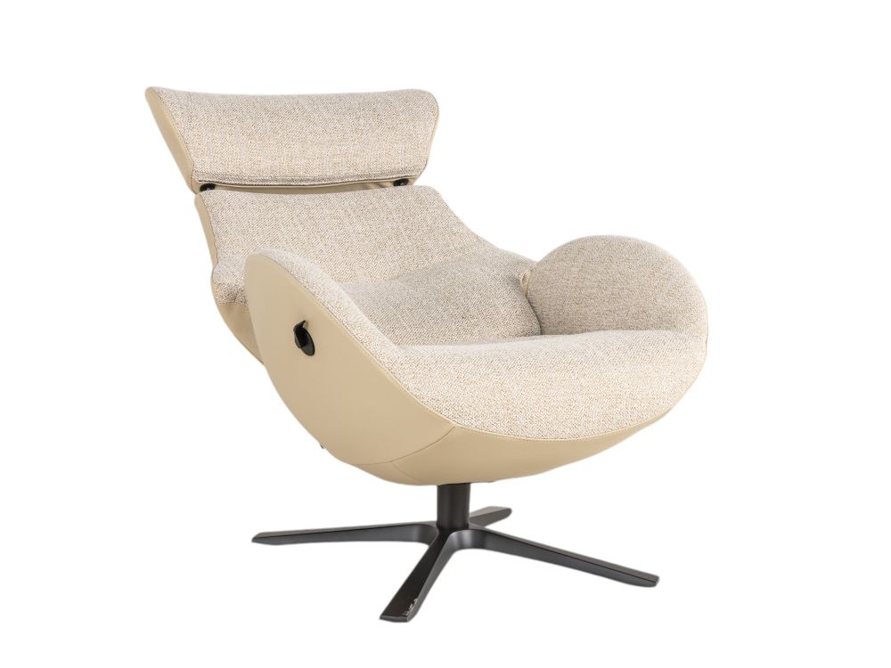 Relaxfauteuil met voetbank GLOBE MIX - Beige leder C-CFM-18-001-MIX