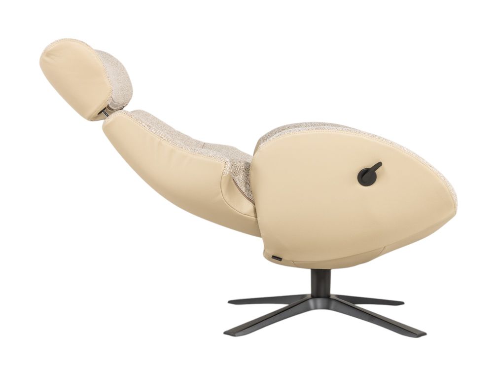 Relaxfauteuil met voetbank GLOBE MIX - Beige leder C-CFM-18-001-MIX