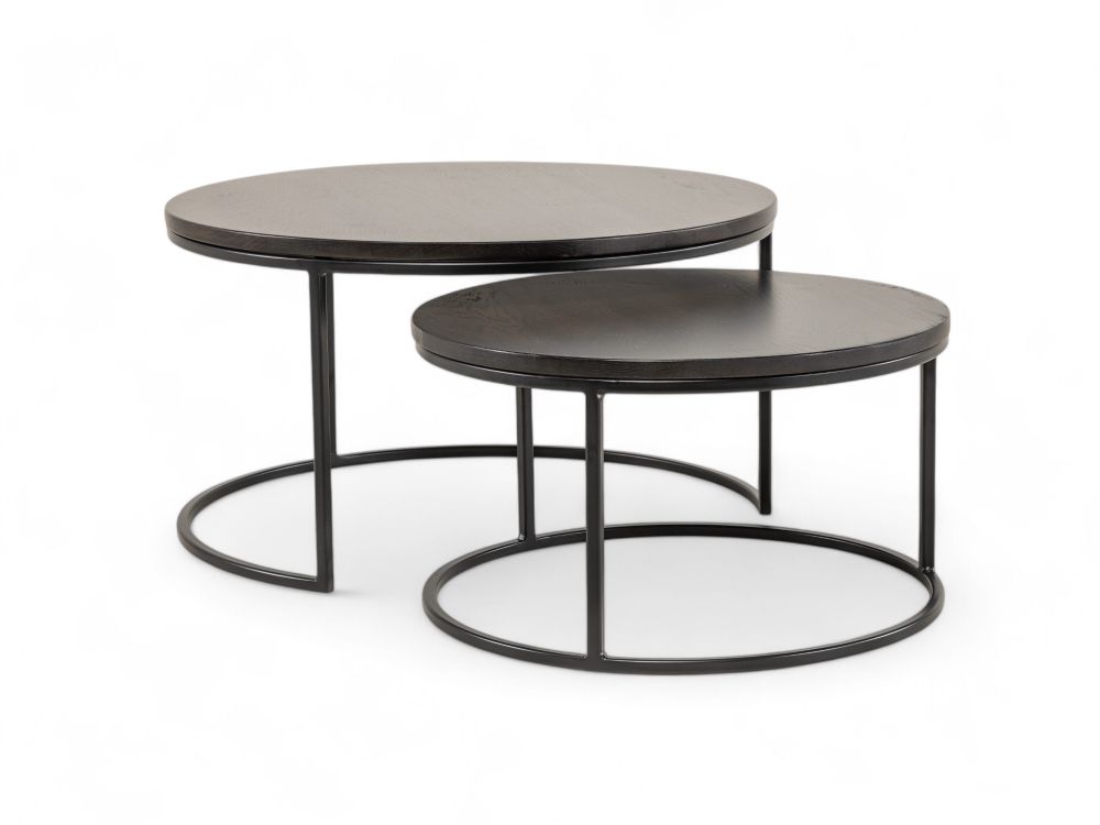 Set van 2 ronde salontafels GLASGOW - Smoked Oak FDF-18-000087