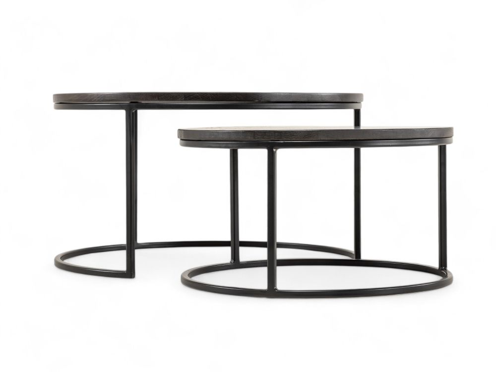 Set van 2 ronde salontafels GLASGOW - Smoked Oak FDF-18-000087