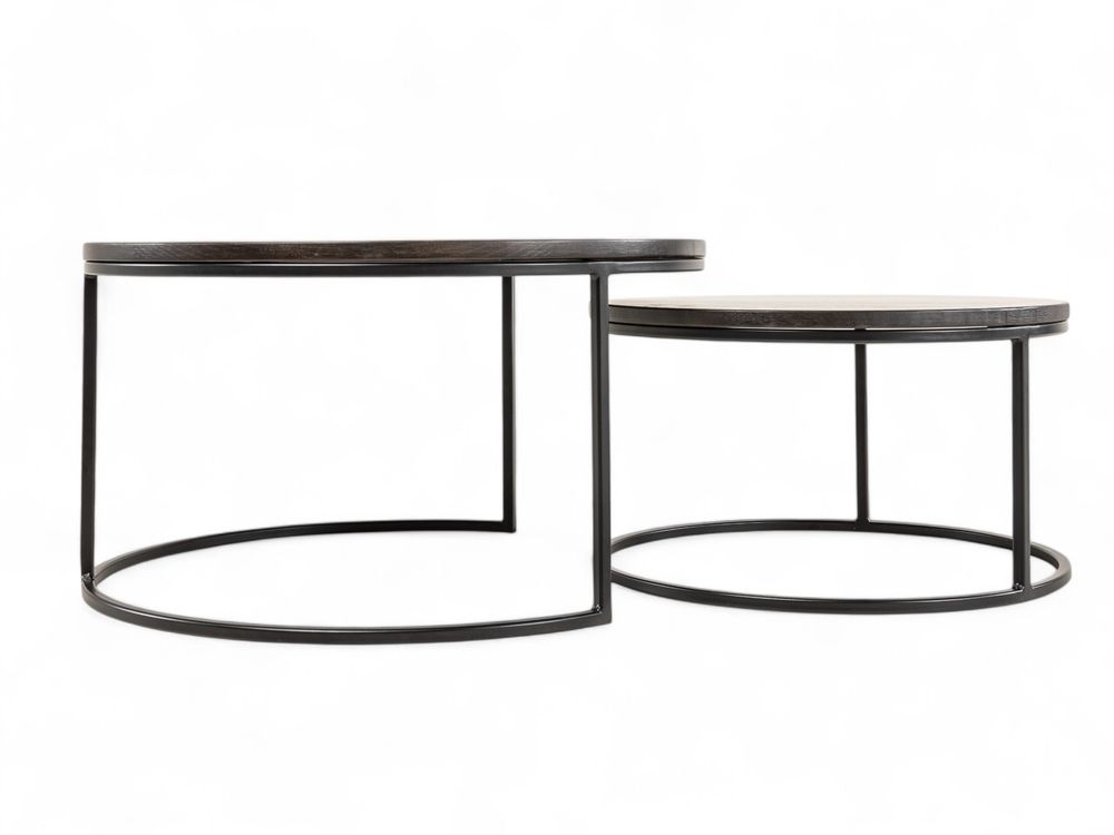 Set van 2 ronde salontafels GLASGOW - Smoked Oak FDF-18-000087