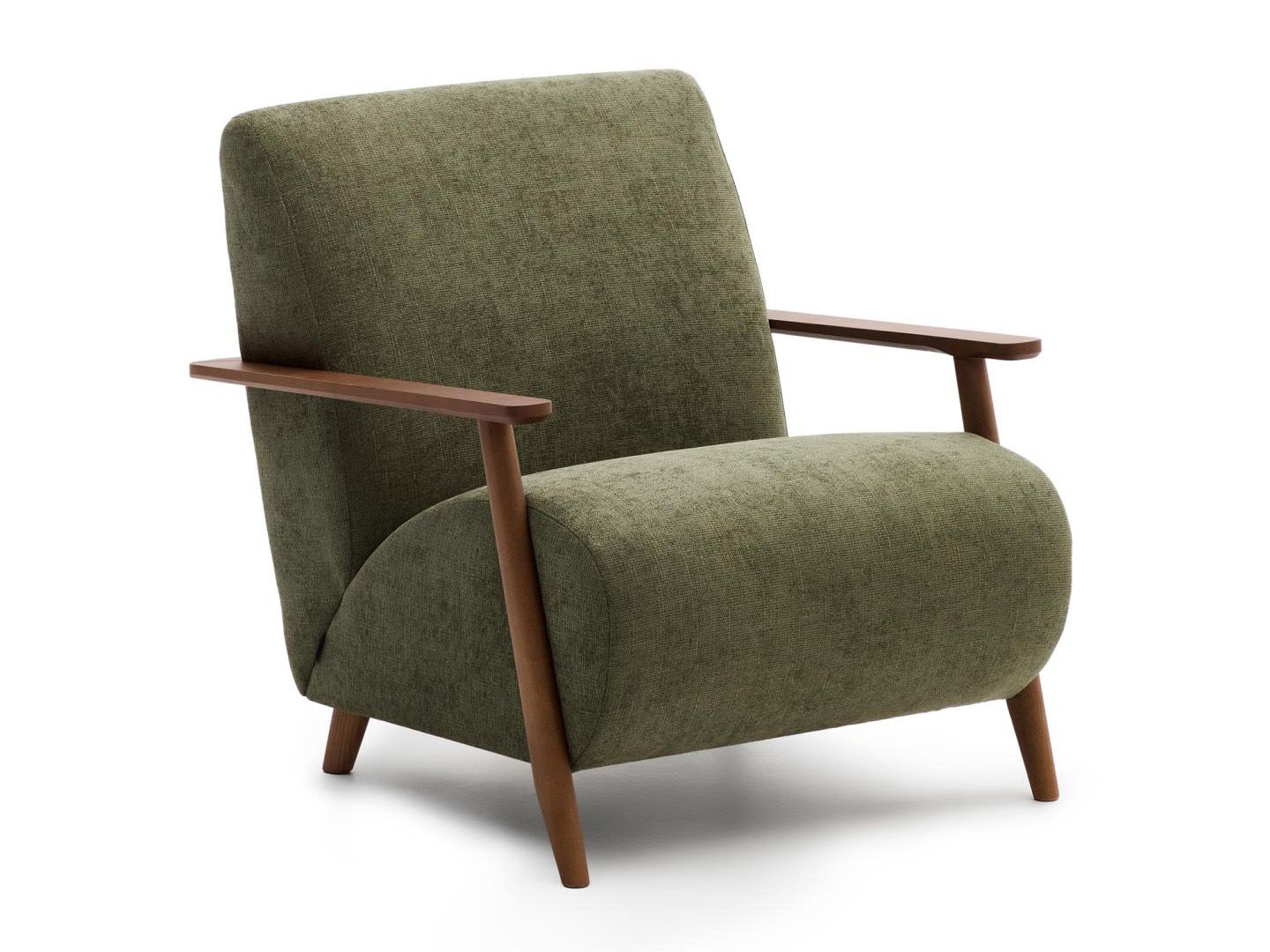 Fauteuil MEGHAN - Groen Chenille / Walnoot