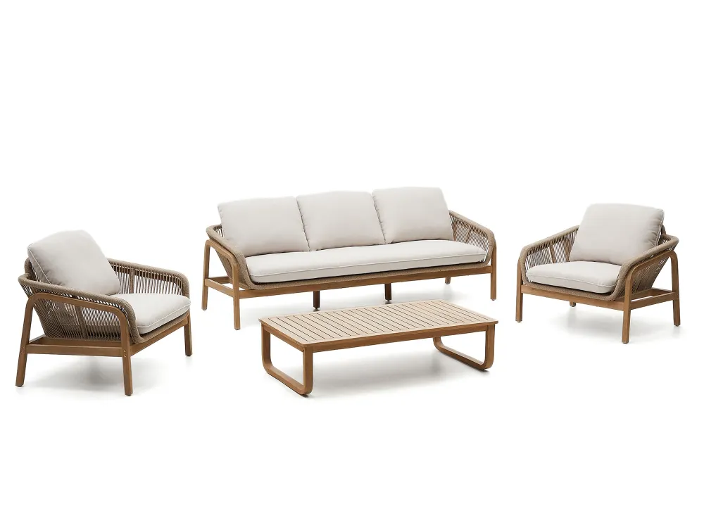 Loungeset VELLANA - Beige/Acaciahout KAV J1600019JJ12