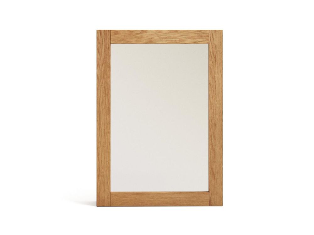 Badkamerspiegel Kenta met lichtbruin teakhouten frame.