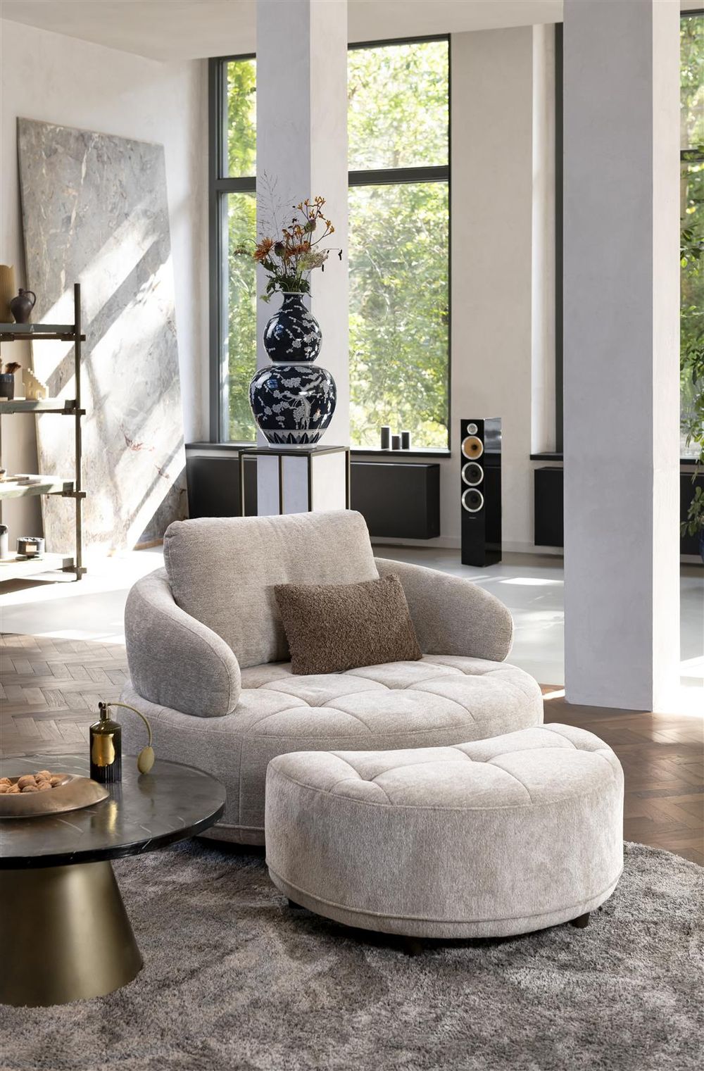 Draaifauteuil met poef BORGIA - Champagne HEH-372-TZFA-ENC