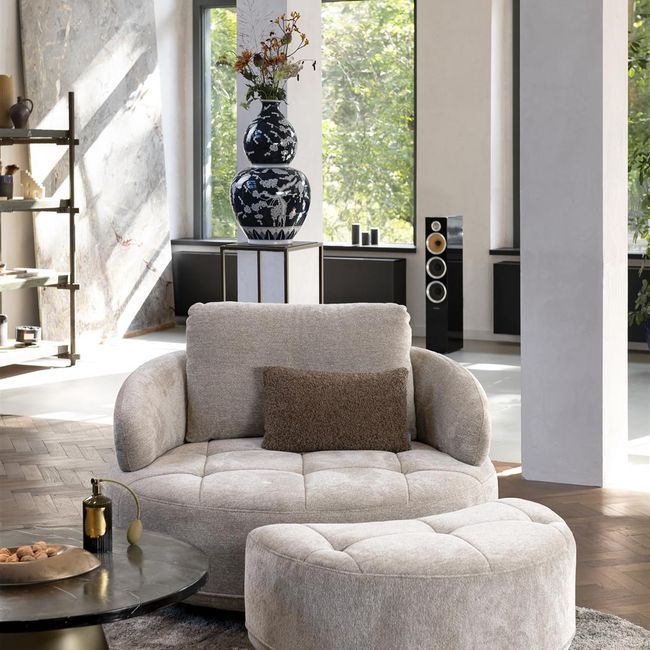 Draaifauteuil met poef BORGIA - Champagne